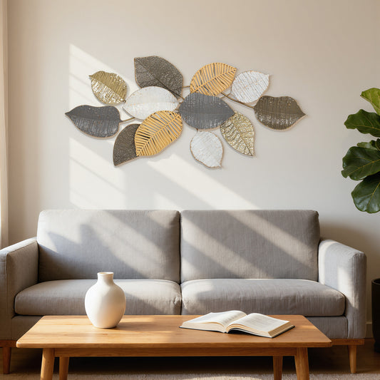 HOMCOM Metal Wall Art Modern Hanging Wall Decor With Unique Leaf Design For Living Room Bedroom Entryway