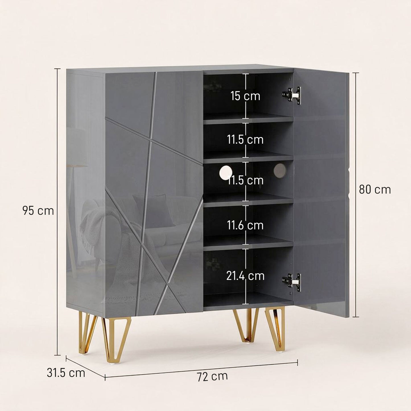HOMCOM Narrow Shoe Storage Cabinet With Soft Close Hinges And Adjustable Shelves For 15 To 20 Pairs Of Shoes Grey