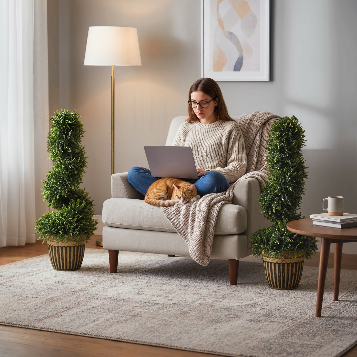 HOMCOM Set of 2 Artificial Boxwood Spiral Topiary Trees with Pots for Indoor Outdoor Decor 90cm