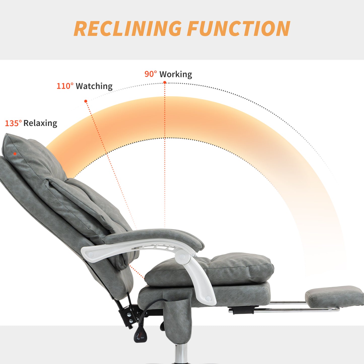 HOMCOM Faux Leather Office Chair With Inflatable Lumbar Support And 135 Degree Recline Grey