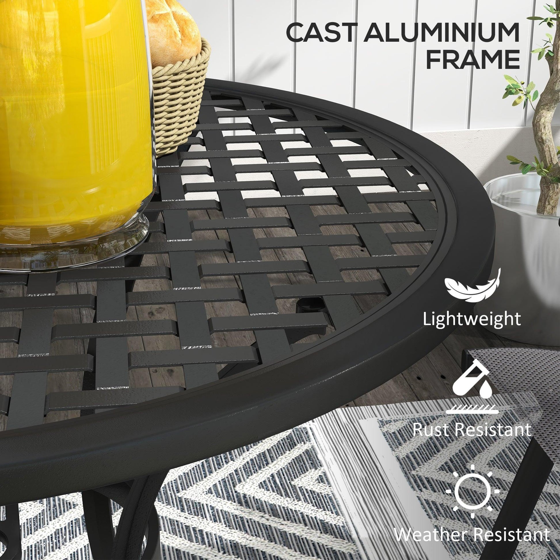 Outsunny Cast Aluminium Bistro Table with Umbrella Hole, 85cm Round Garden Table, Patio Table for Balcony, Poolside, Black - ALL4U RETAILER LTD