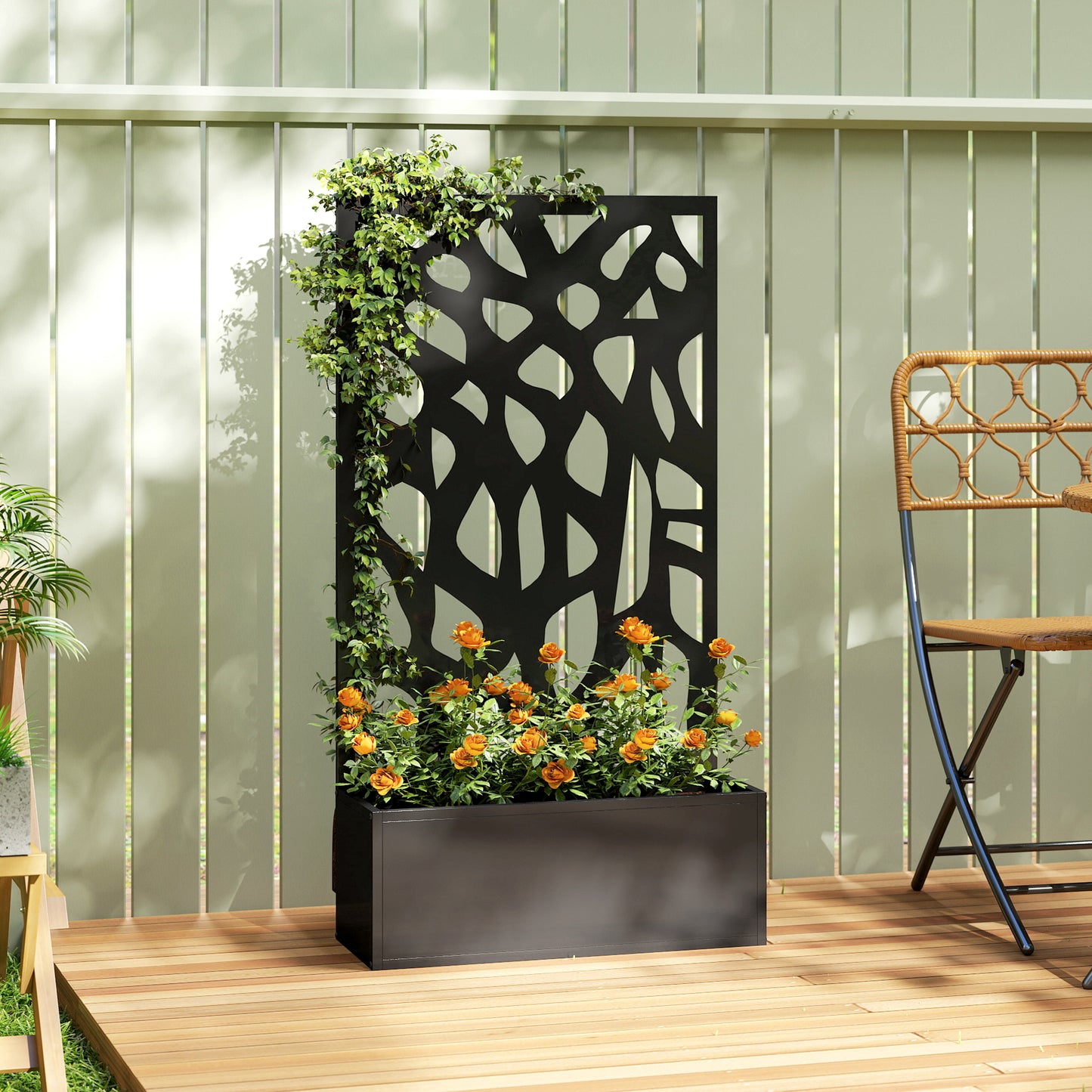 Outsunny Metal Raised Garden Bed With Trellis For Privacy Screen Outdoor Planter Box Elevated For Climbing Plants