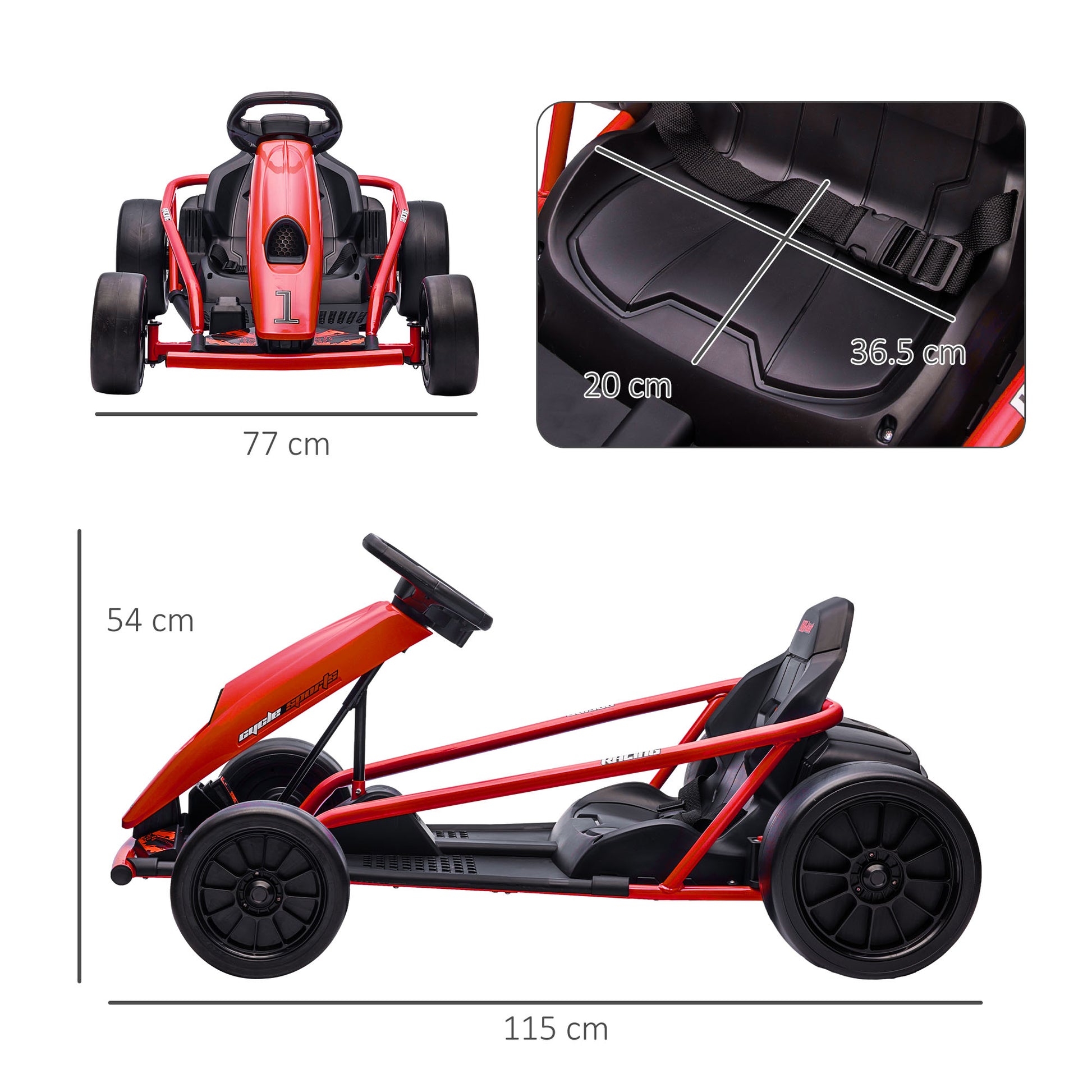 HOMCOM 24V Kids Electric Racing Go Kart - Drift Ride-On with 2 Speed Options for Ages 8-12, Red - ALL4U RETAILER LTD