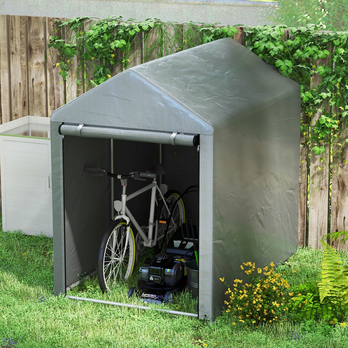 Outsunny Portable Garden Shed Tent with Roll-Up Door for Bikes and Equipment Storage - 1.2 x 1.8m - ALL4U RETAILER LTD