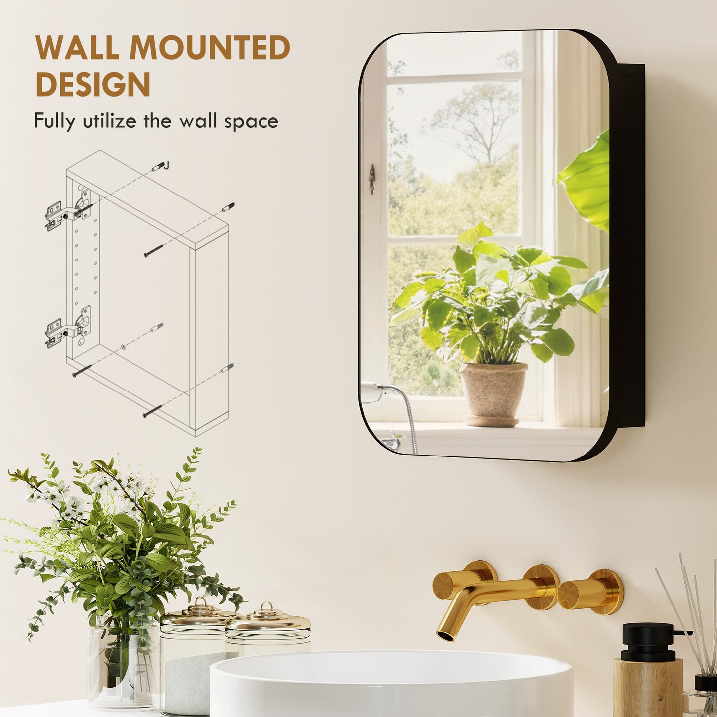 HOMCOM Bathroom Medicine Cabinet With Mirror Black Wall Cabinet Soft Close Hinges Adjustable Shelves