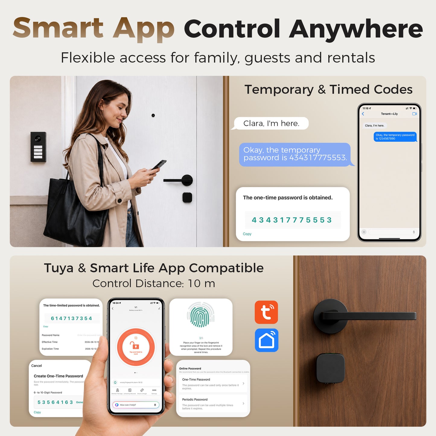 Homcom Smart Door Cylinder Fingerprint Passcode NFC Bluetooth