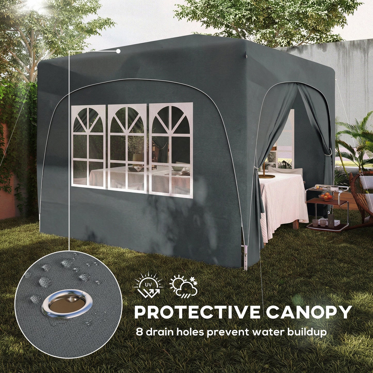 Outsunny 3x3m Pop Up Gazebo Shelter With Accessories Dark Grey UPF50 Fabric Canopy Adjustable Height 255 265 275 cm