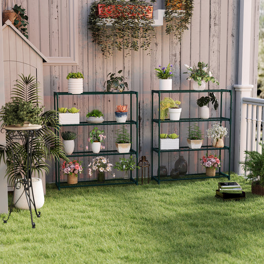 Outsunny Modern 4 Tier Plant Stand With Steel Frame Outdoor Garden Balcony Display Rack For Potted Plants Dark Green