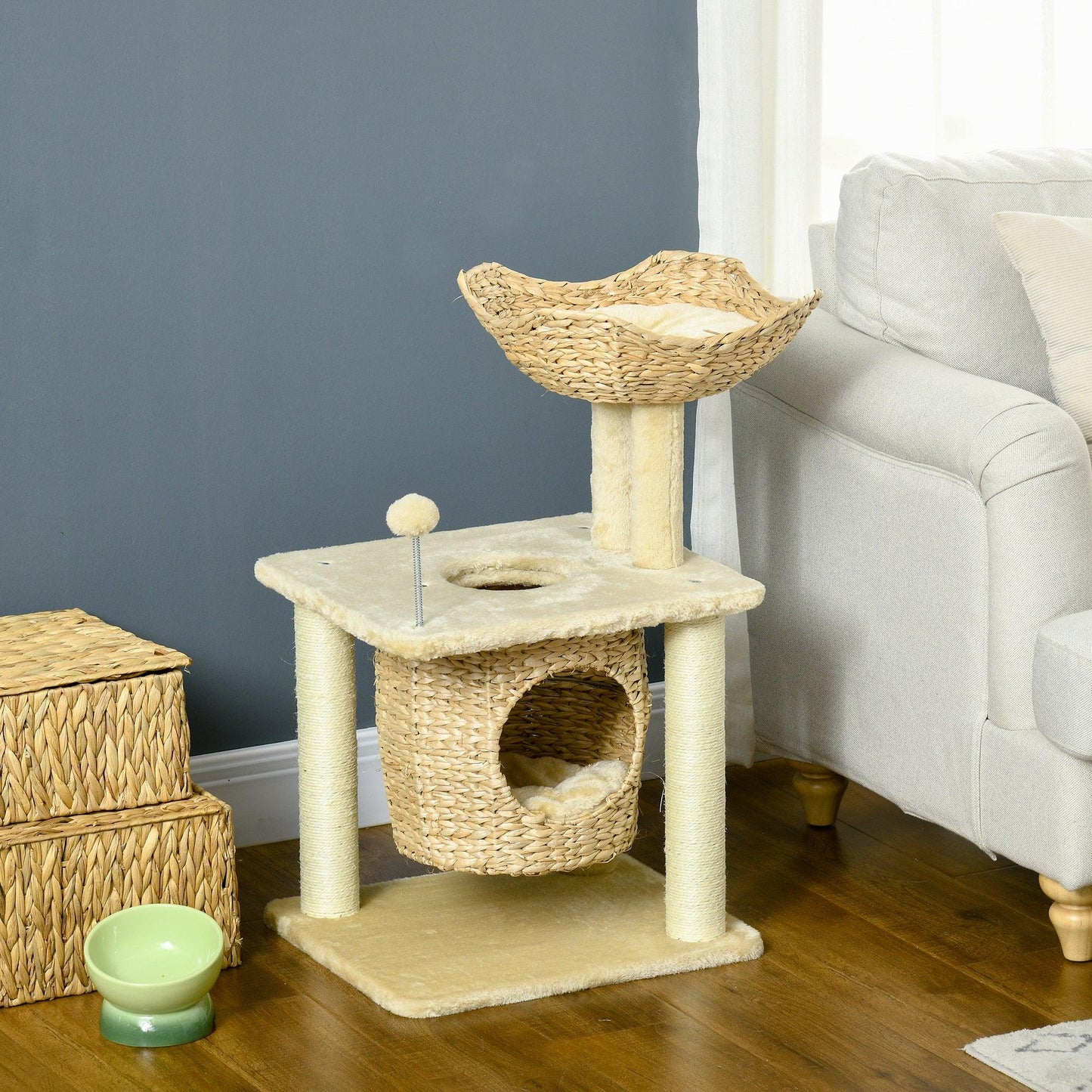 PawHut Cat Tree with Scratching Posts, Cat House, Bed, Washable Cushions - ALL4U RETAILER LTD