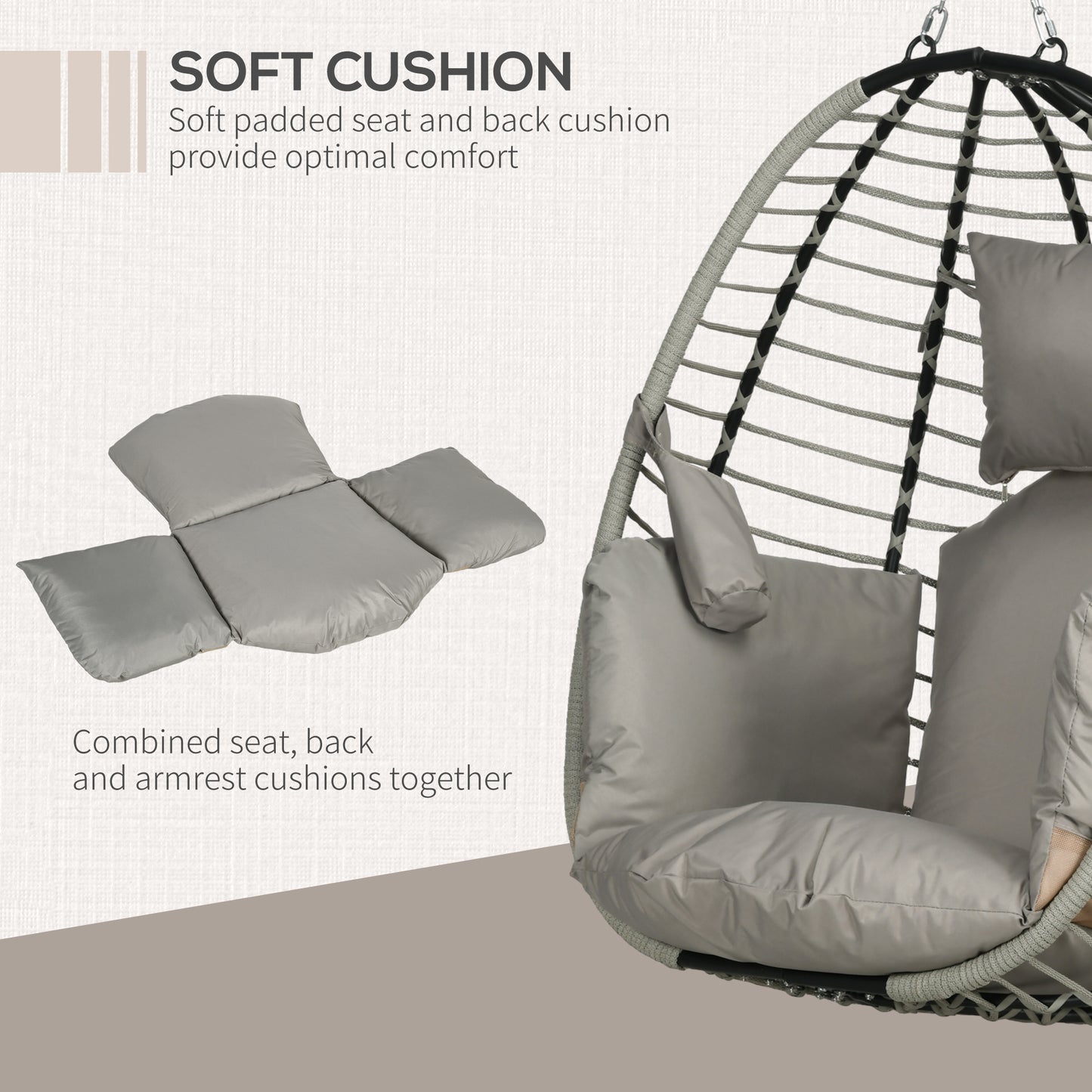 Outsunny Hanging Egg Chair with Padded Cushion and Metal Stand, Foldable Design with Cup Holder - ALL4U RETAILER LTD