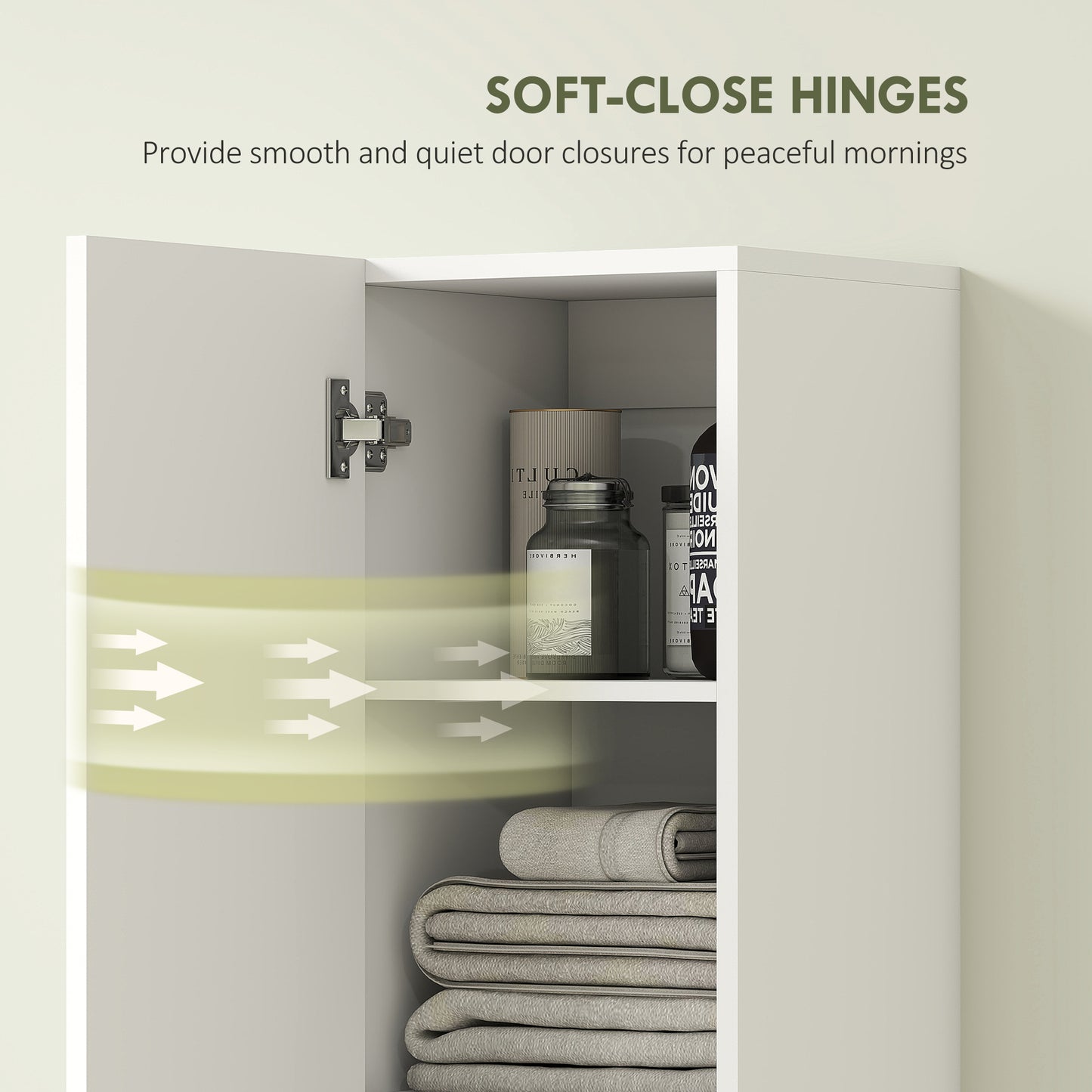 HOMCOM Wall Mounted Tall Bathroom Storage Cabinet With Soft Close Hinges Slim Two Door Bathroom Cabinet White
