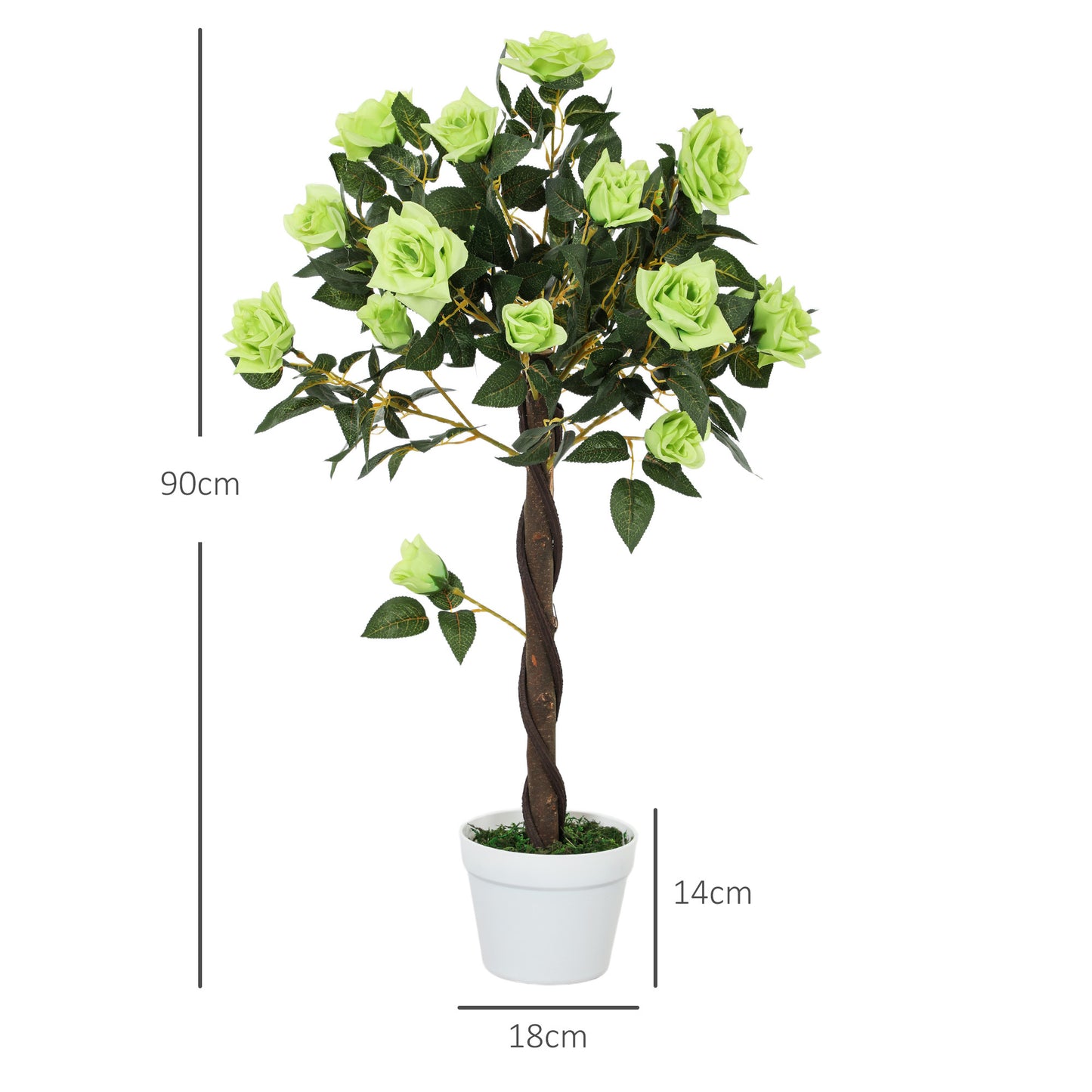 Outsunny Two Faux Rose Trees Indoor Decorative Plants Realistic Artificial Rose Trees Green Set For Living Room