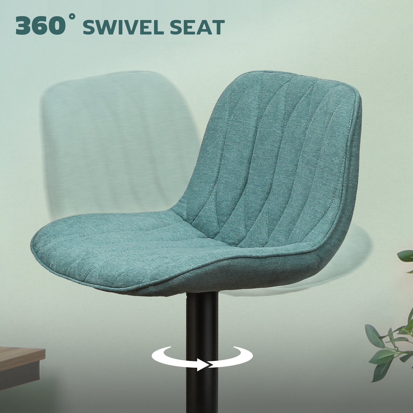 HOMCOM Set Of Two Linen Look Bar Stools Blue With Adjustable Height 60 To 80 Cm 360 Degree Swivel Padded Seats