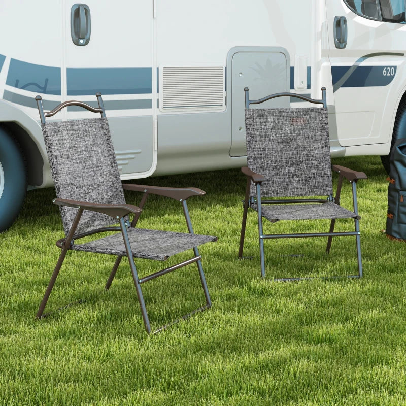 Outsunny Grey Folding Garden Chairs Set of 2 with Fabric Mesh Seats - Portable Outdoor Seating - ALL4U RETAILER LTD