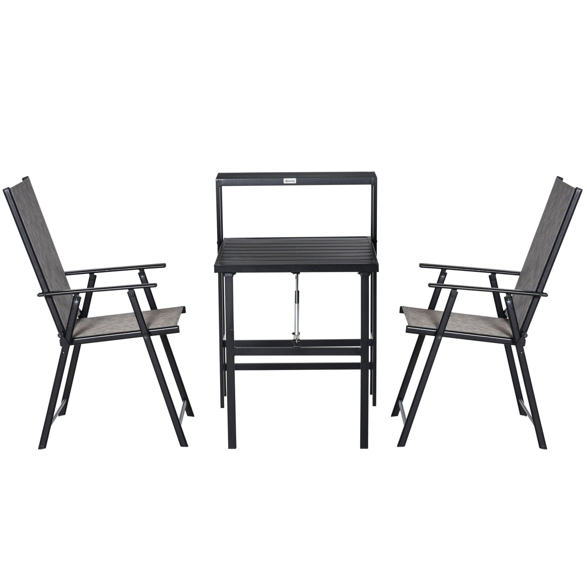 Outsunny 3-Pc Folding Garden Set with Table and Chairs, Metal Frame - ALL4U RETAILER LTD