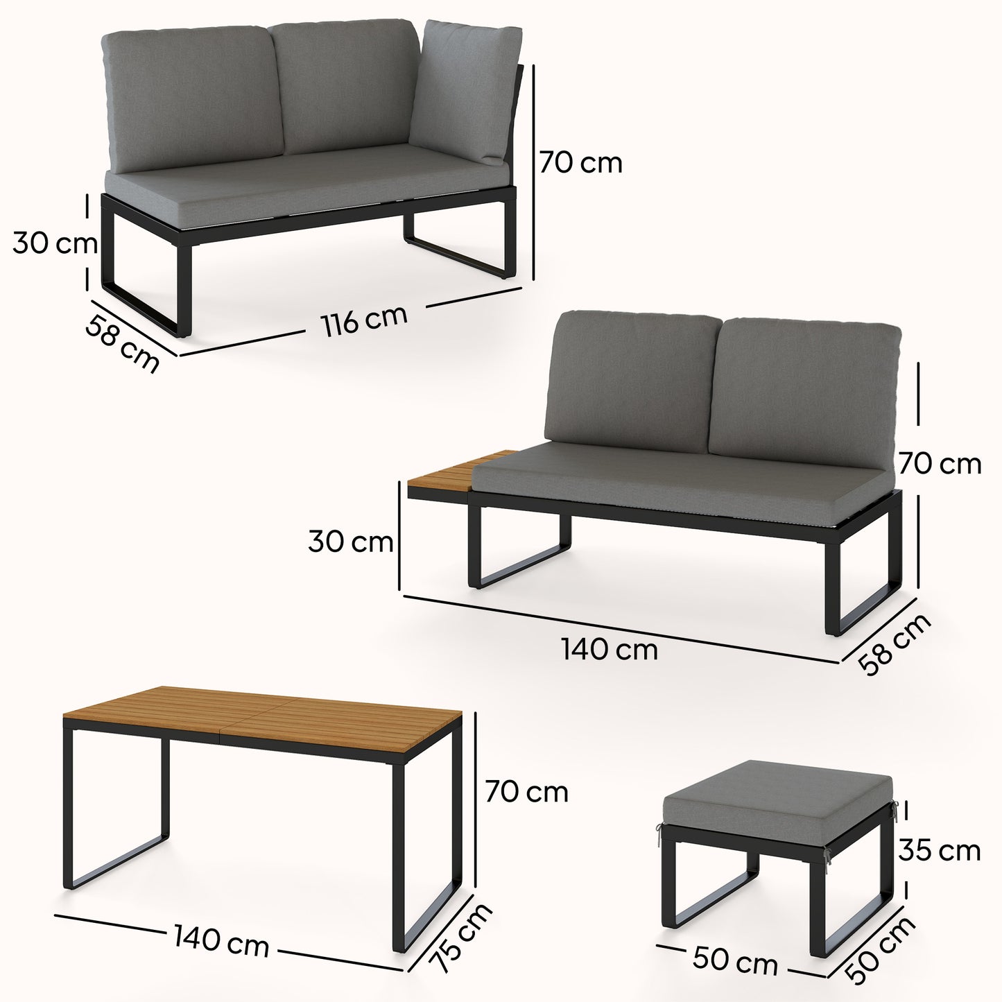 Outsunny Modular Patio Furniture Set 6 Pieces With Dining Table For Outdoor Patio Grey