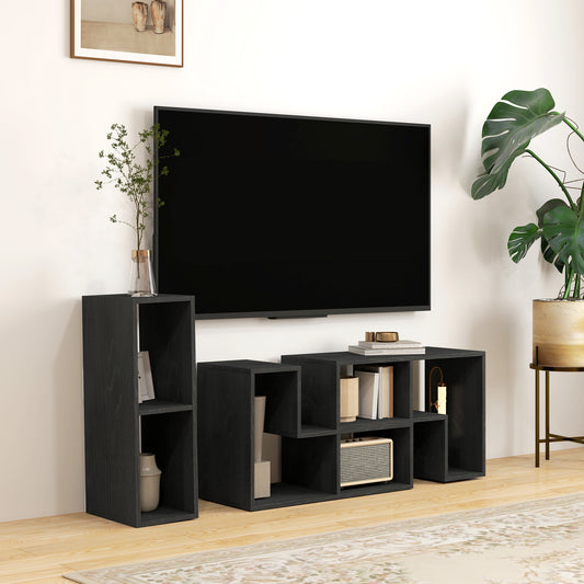 HOMCOM Three Block Modular TV Stand Black Wood Effect with Six Shelves for Up to 75 Inch Screens