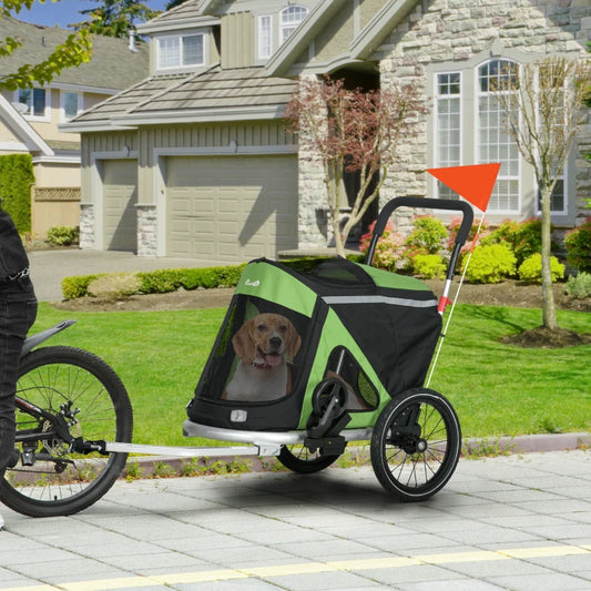 PawHut 2-in-1 Aluminum Foldable Dog Bike Trailer and Pet Stroller for Medium Dogs - Green