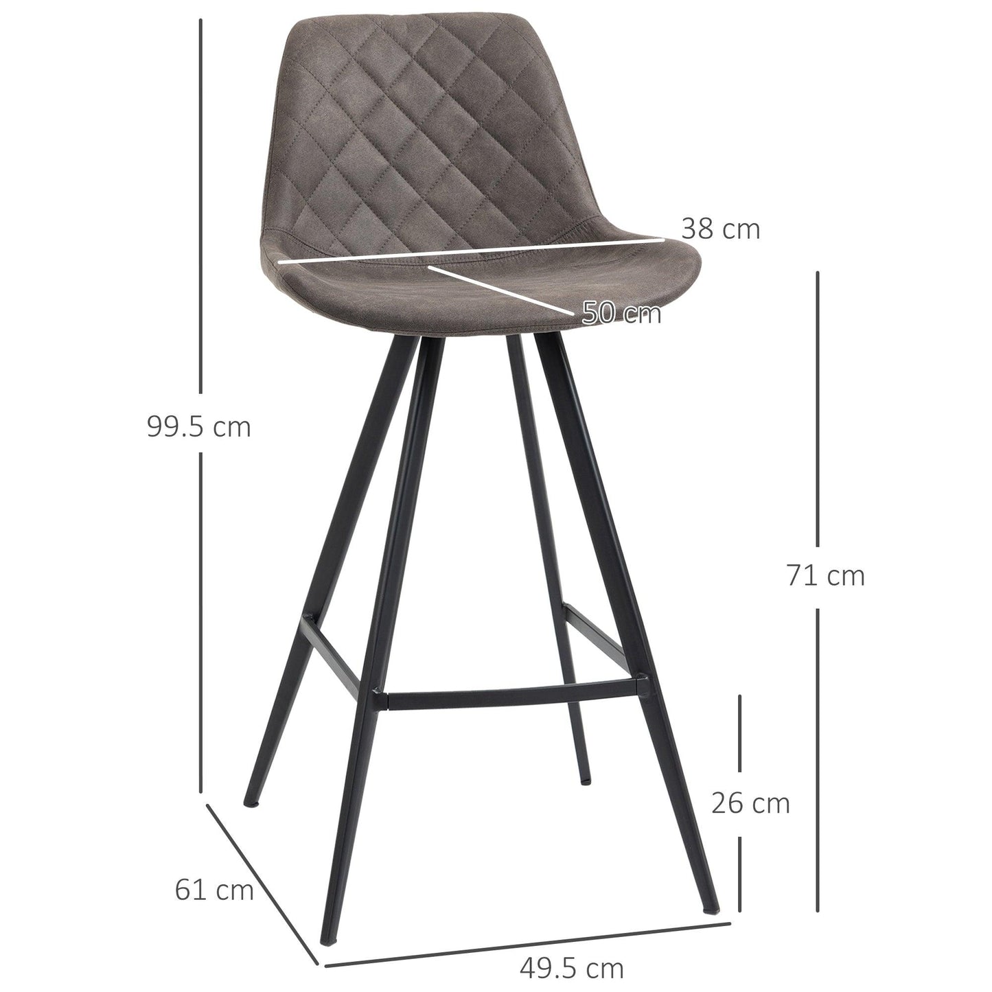 HOMCOM 2 Vintage Microfiber Bar Stools, Steel Frame, Dark Grey - ALL4U RETAILER LTD