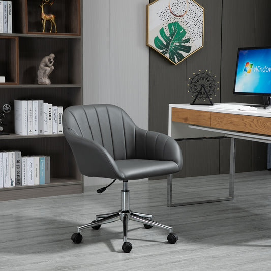 Vinsetto Stylish Grey Faux Leather Swivel Office Chair with Ergonomic Design and Armrests for Home and Office Use - ALL4U RETAILER LTD