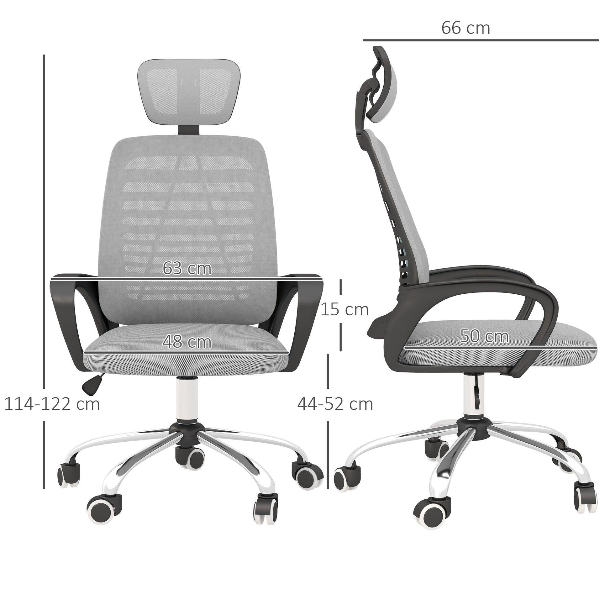 Vinsetto Ergonomic Office Chair, Mesh Desk Chair with Rotatable Headrest, Lumbar Back Support, Armrest, Grey - ALL4U RETAILER LTD