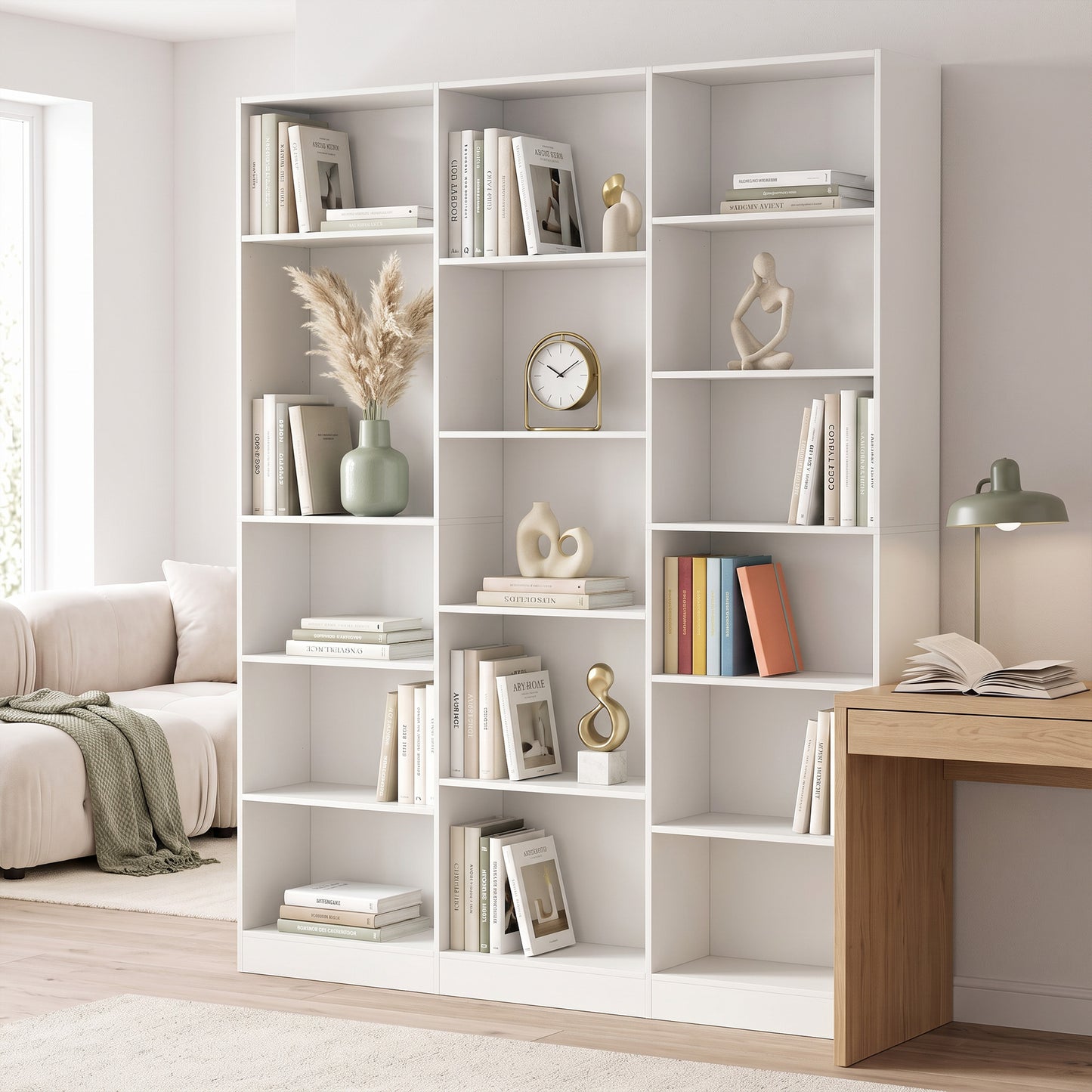 HOMCOM 6 Tier Bookcase with Open Storage Slim Depth White Bookshelf with Adjustable Shelves and Anti Tipping Hardware