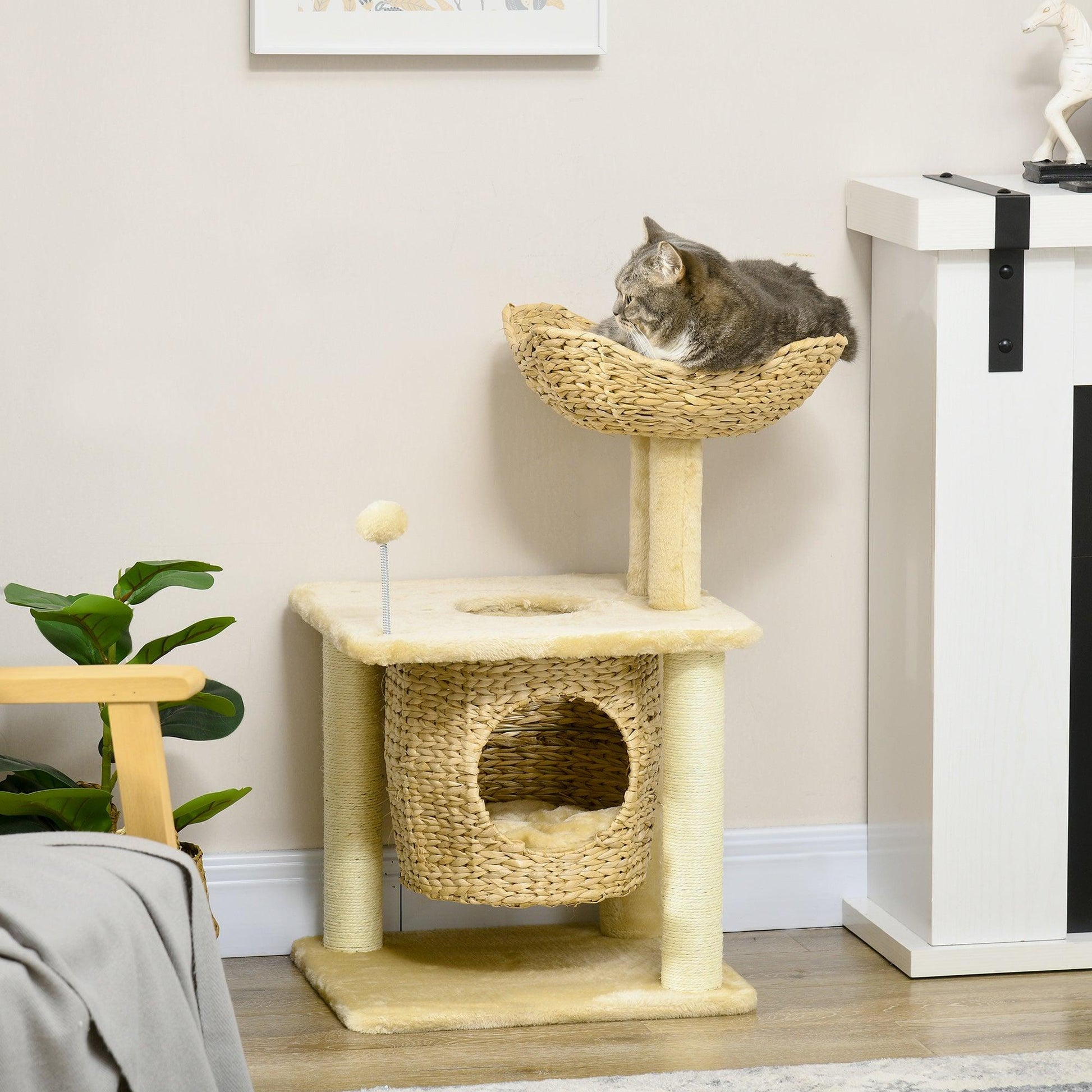 PawHut Cat Tree with Scratching Posts, Cat House, Bed, Washable Cushions - ALL4U RETAILER LTD