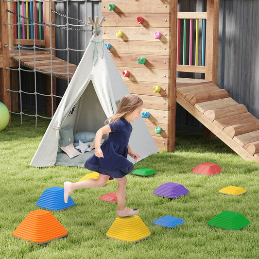 Colorful AIYAPLAY Balance Stepping Stones Set for Kids - 11 Non-Slip Stackable Obstacle Course Pieces for Motor Skills and Coordination - ALL4U RETAILER LTD