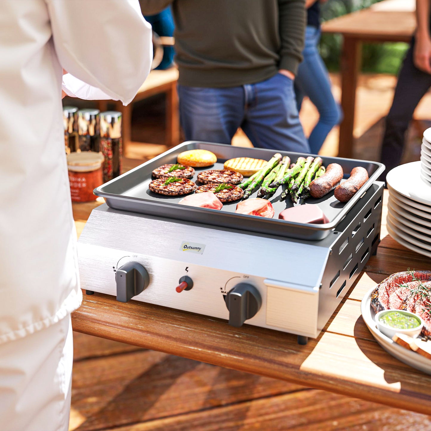 Outsunny Two Burner Portable Gas Grill With Adjustable Two Point Four Kilowatt Burners And Pull Out Grease Tray