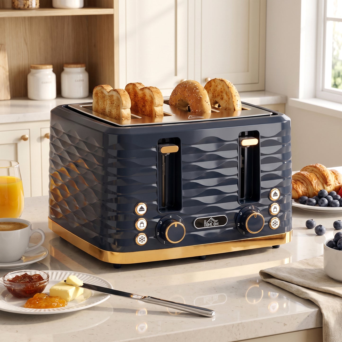 Homcom 4 Slice Toaster With High Lift And 7 Browning Levels