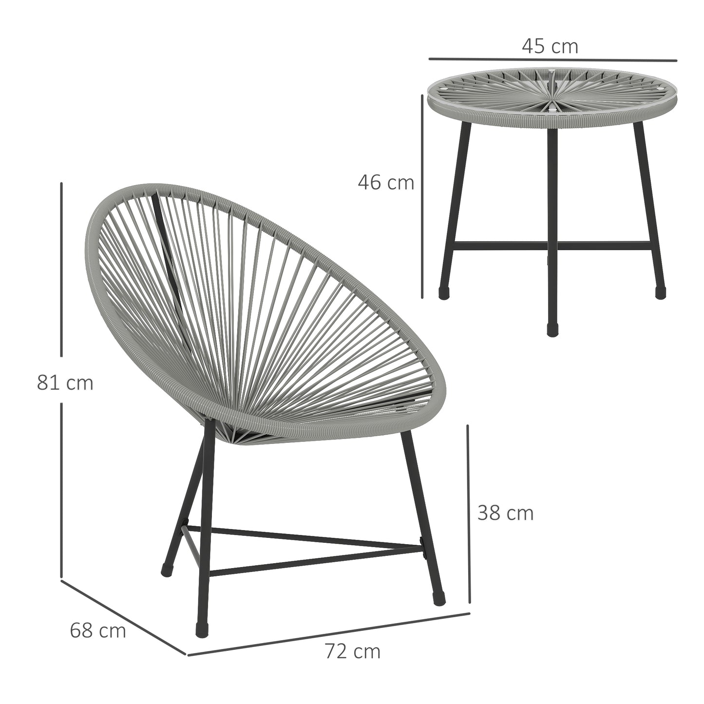 Outsunny 3 Piece Rattan Bistro Set With Acapulco Chairs Glass Top Table Reinforced Metal Frame For Outdoor Patio Grey