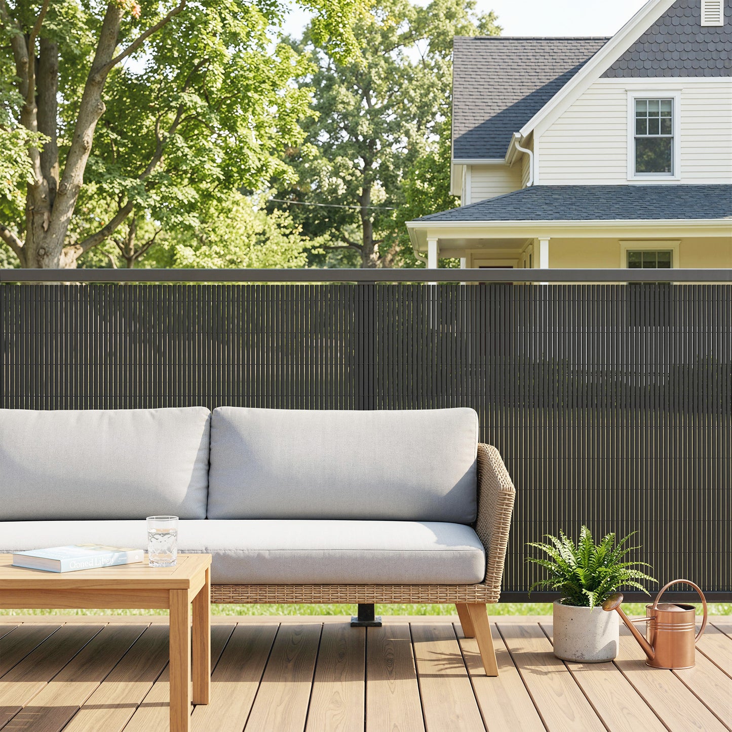 Outsunny Two Piece Plastic Privacy Screening Fence 1 Meter By 5 Meter Waterproof Windbreak Dark Grey Fence