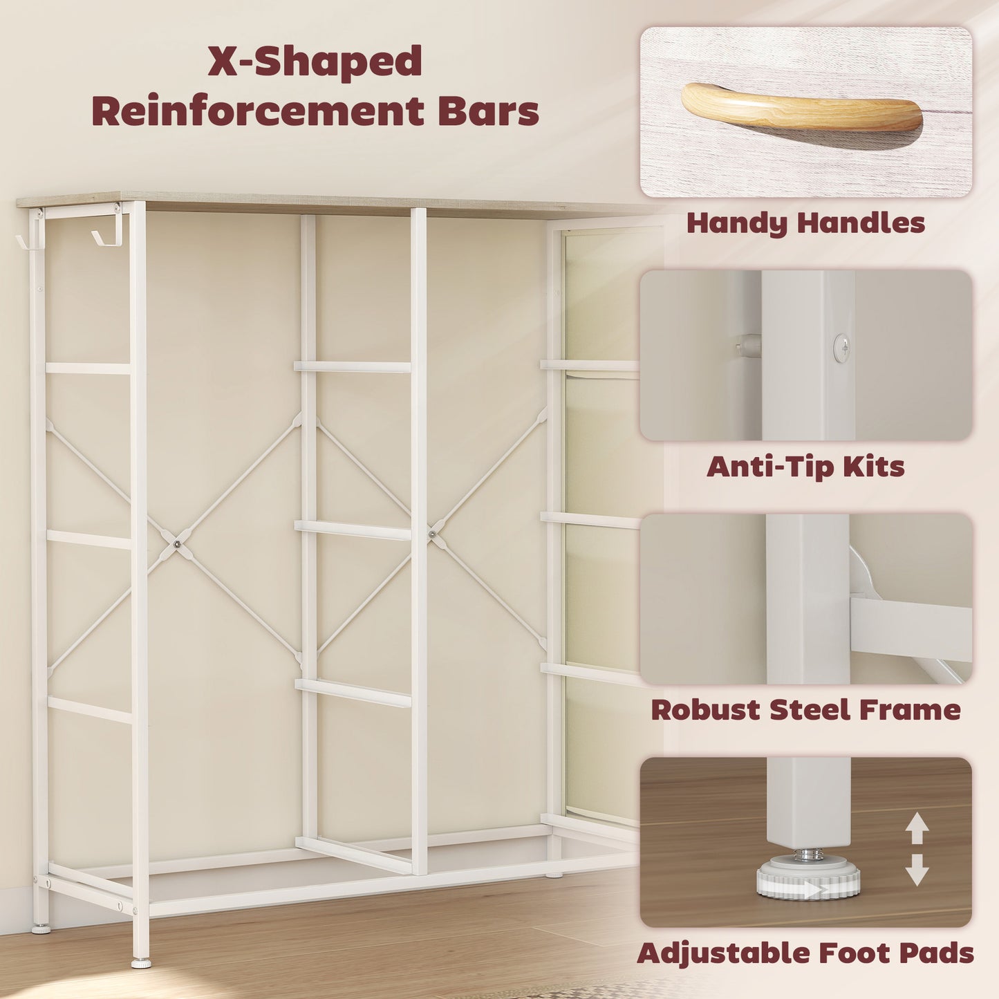 HOMCOM Chest Of Eight Fabric Drawers With Natural Wood Finish And Steel Frame Storage Organizer