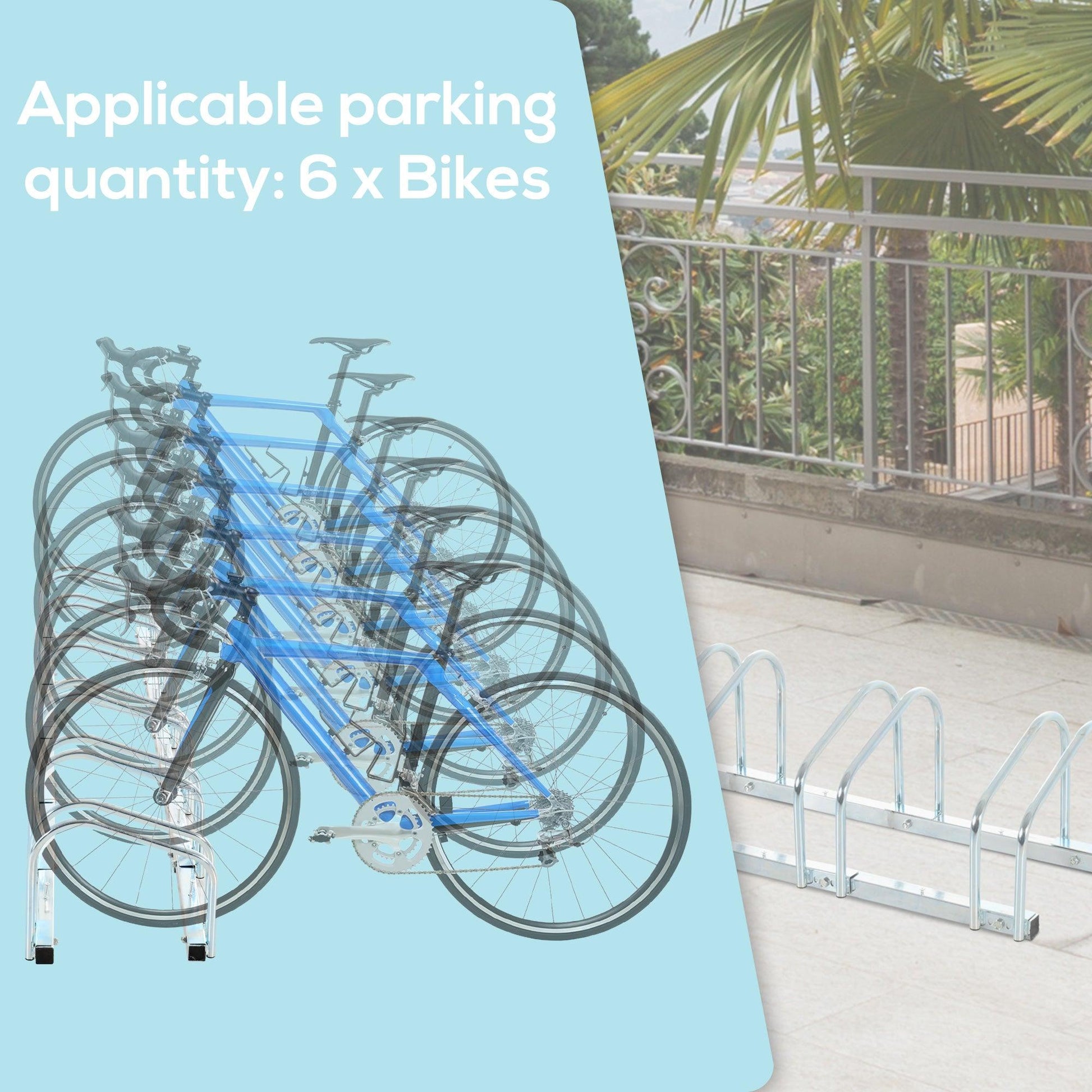 HOMCOM Bike Parking Rack Bicycle Locking Storage Stand for 6 Cycling Silver - ALL4U RETAILER LTD