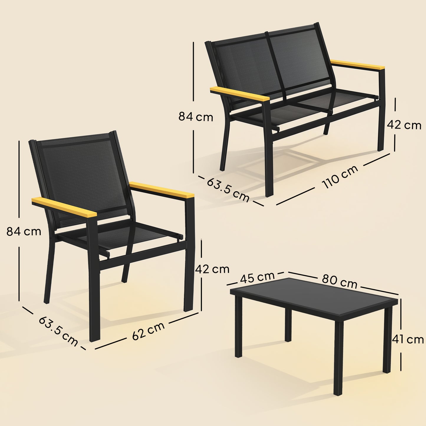 Outsunny 4 Seater Outdoor Garden Sofa Set With Loveseat 2 Chairs And Coffee Table Black