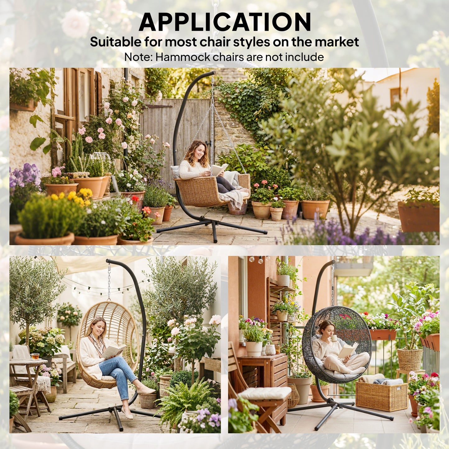Outsunny Hanging Egg Chair Stand With Chain C Stand For Hammock Chair Adjustable 13 cm Height Heavy Duty Steel Black