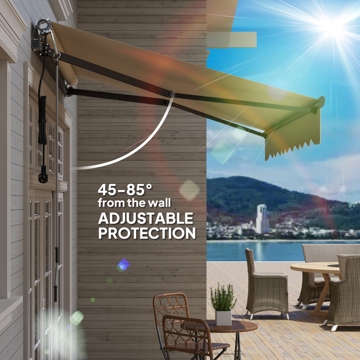 Outsunny 2.5x2m Electric Awning With Remote Controller Aluminium Frame Retractable Shade Canopy For Garden Patio Beige
