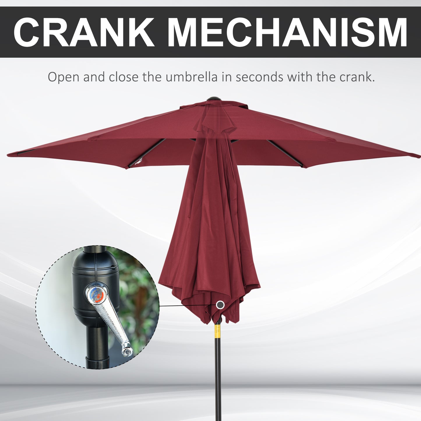 Outsunny Elegant 9ft Aluminum Patio Umbrella with Wine Red Canopy for Sun Protection - ALL4U RETAILER LTD