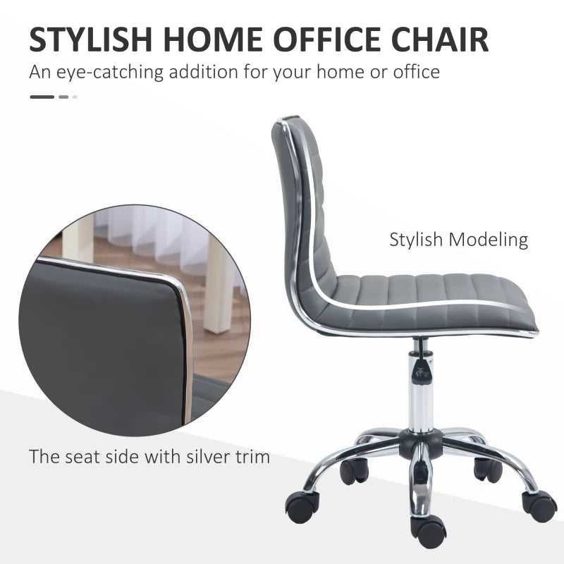 HOMCOM Adjustable Swivel Office Chair - Armless Mid-Back in PU Leather, Chrome Base - Dark Grey - ALL4U RETAILER LTD