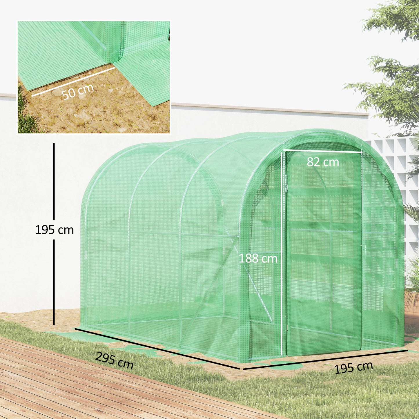 Outsunny 3x2x2m Polytunnel Greenhouse With Hinged Door Walk In Grow House Tent PE Cover And Galvanised Steel Frame