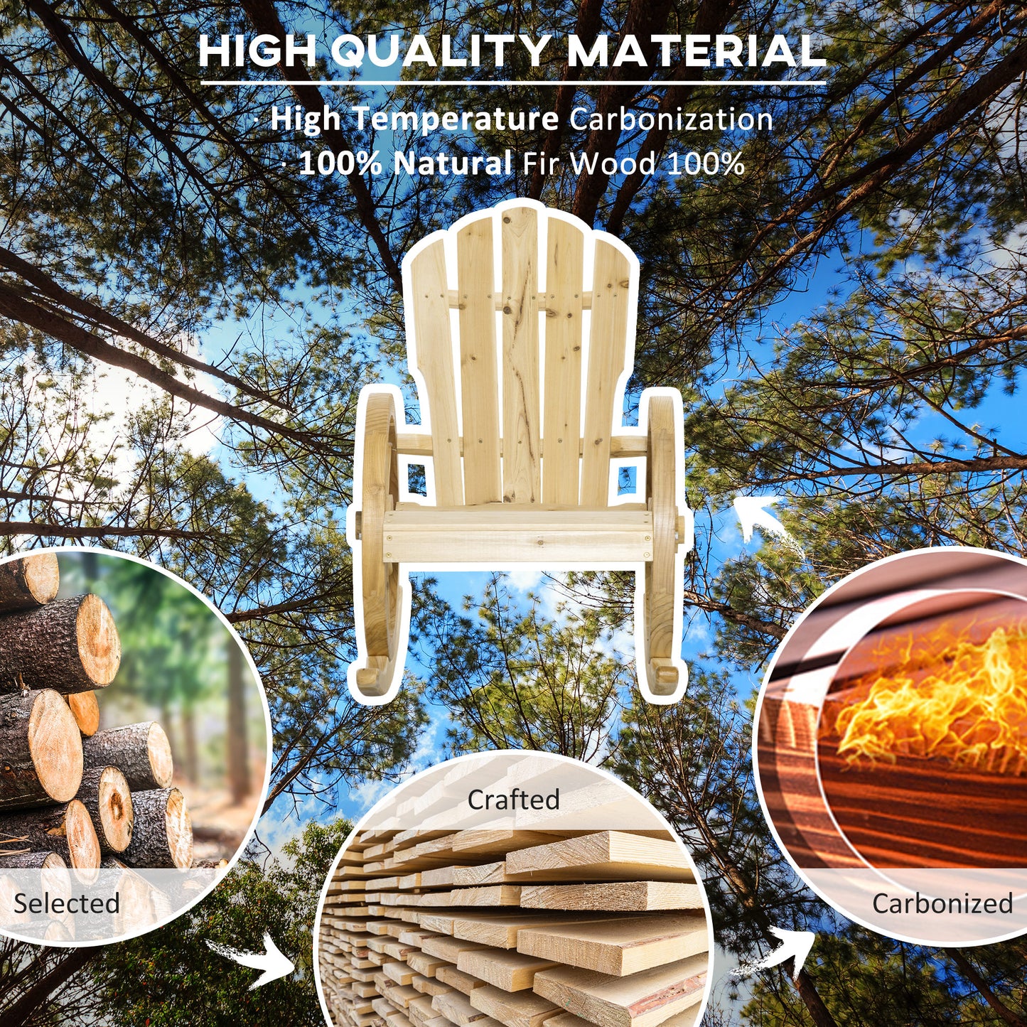 Outsunny 2 Piece Wooden Adirondack Rocking Chairs Set Outdoor Garden Patio Rockers With Natural Finish