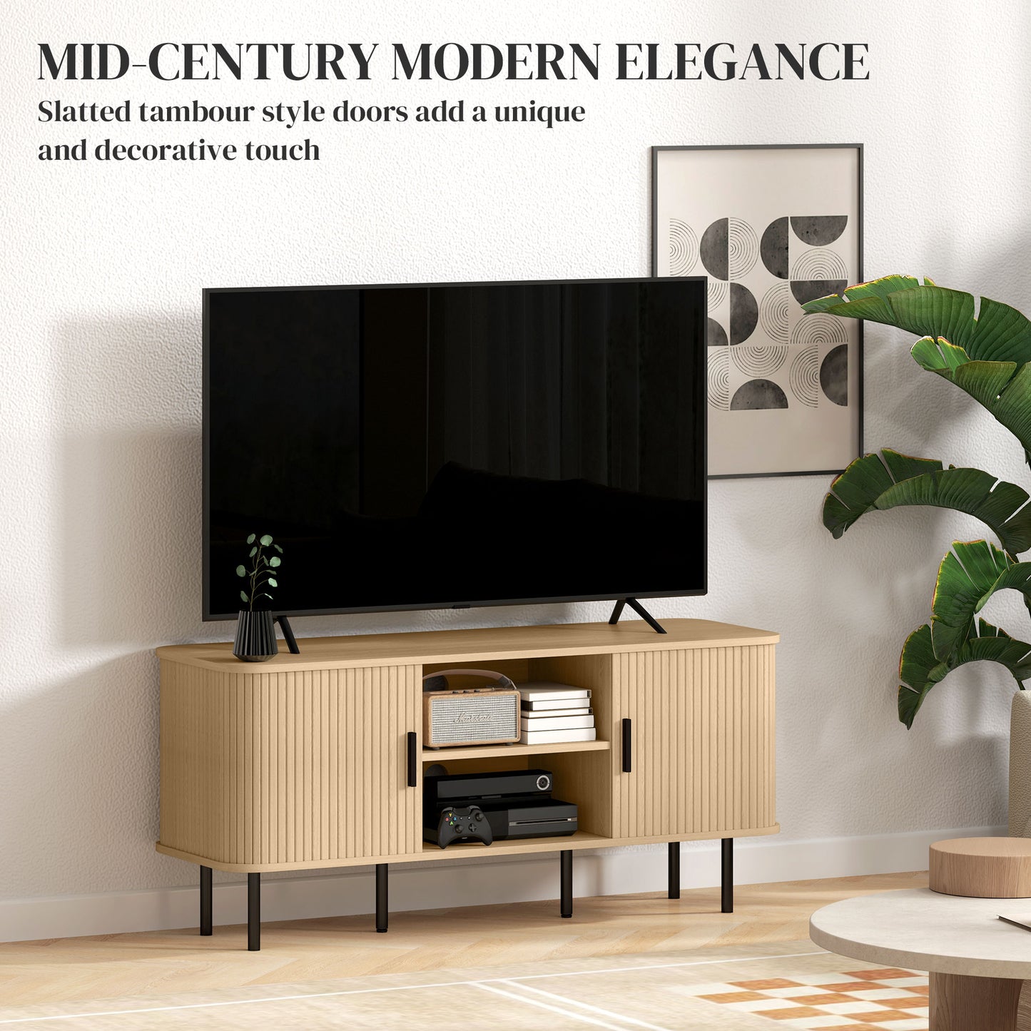 HOMCOM TV Stand Cabinet For TVs Up To 55 Inches Oak Tone With Storage Shelves And Cupboard For Living Room