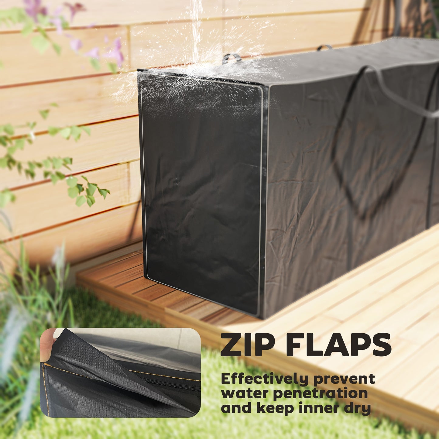 Outsunny 720 L Waterproof Garden Cushion Storage Bag Black Outdoor Cushion And Patio Accessory Storage