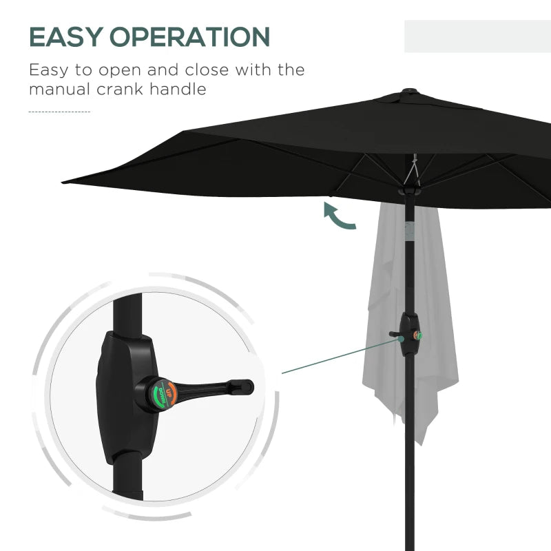 Outsunny 2x3m Rectangular Garden Parasol Umbrella - Outdoor Market Sun Shade with Crank & Push Button Tilt, 6 Ribs, Aluminium Pole - Black - ALL4U RETAILER LTD