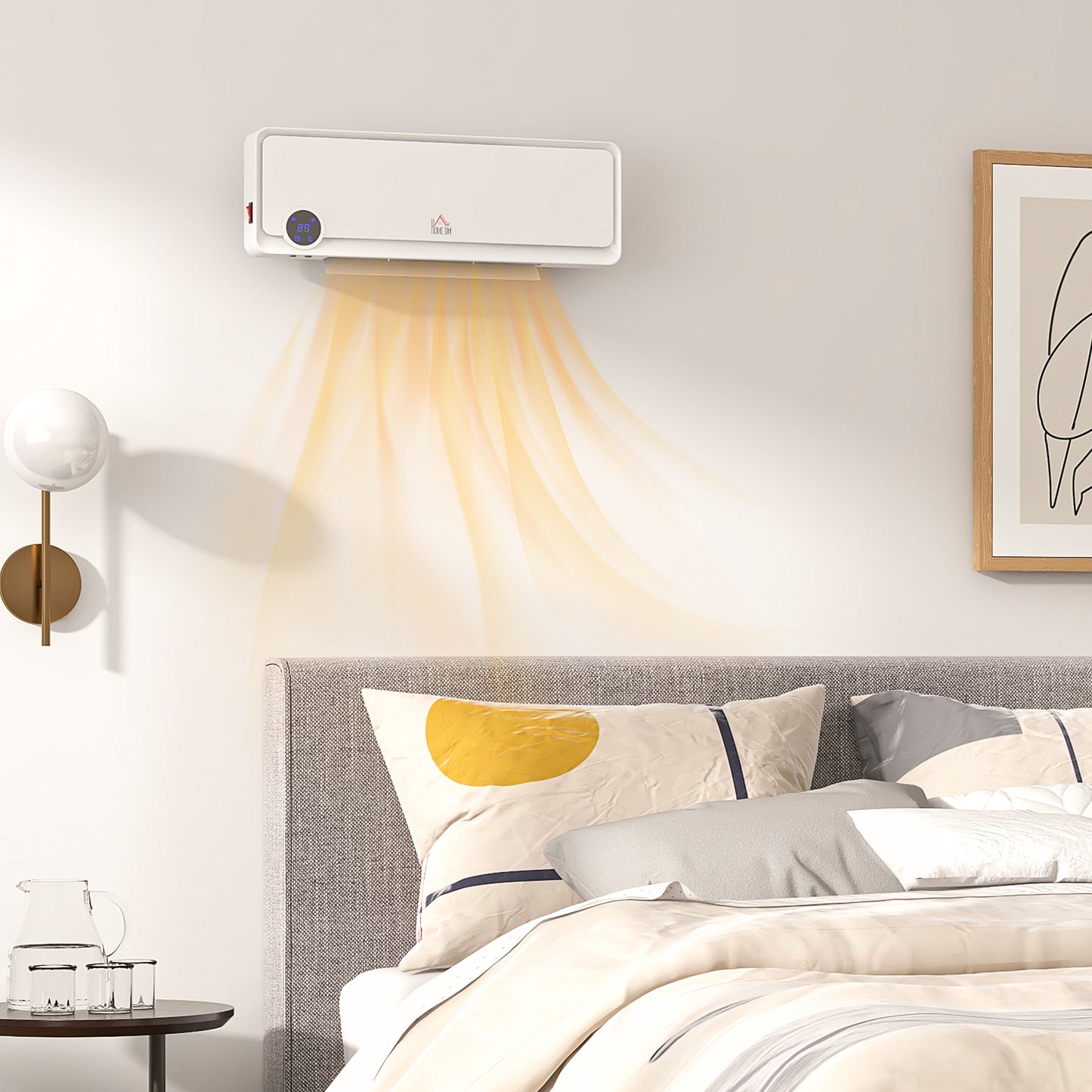 HOMCOM Wall Mounted Downflow Electric Space Heater With Timer Remote Oscillating 1000W 2000W White For Bedroom Office