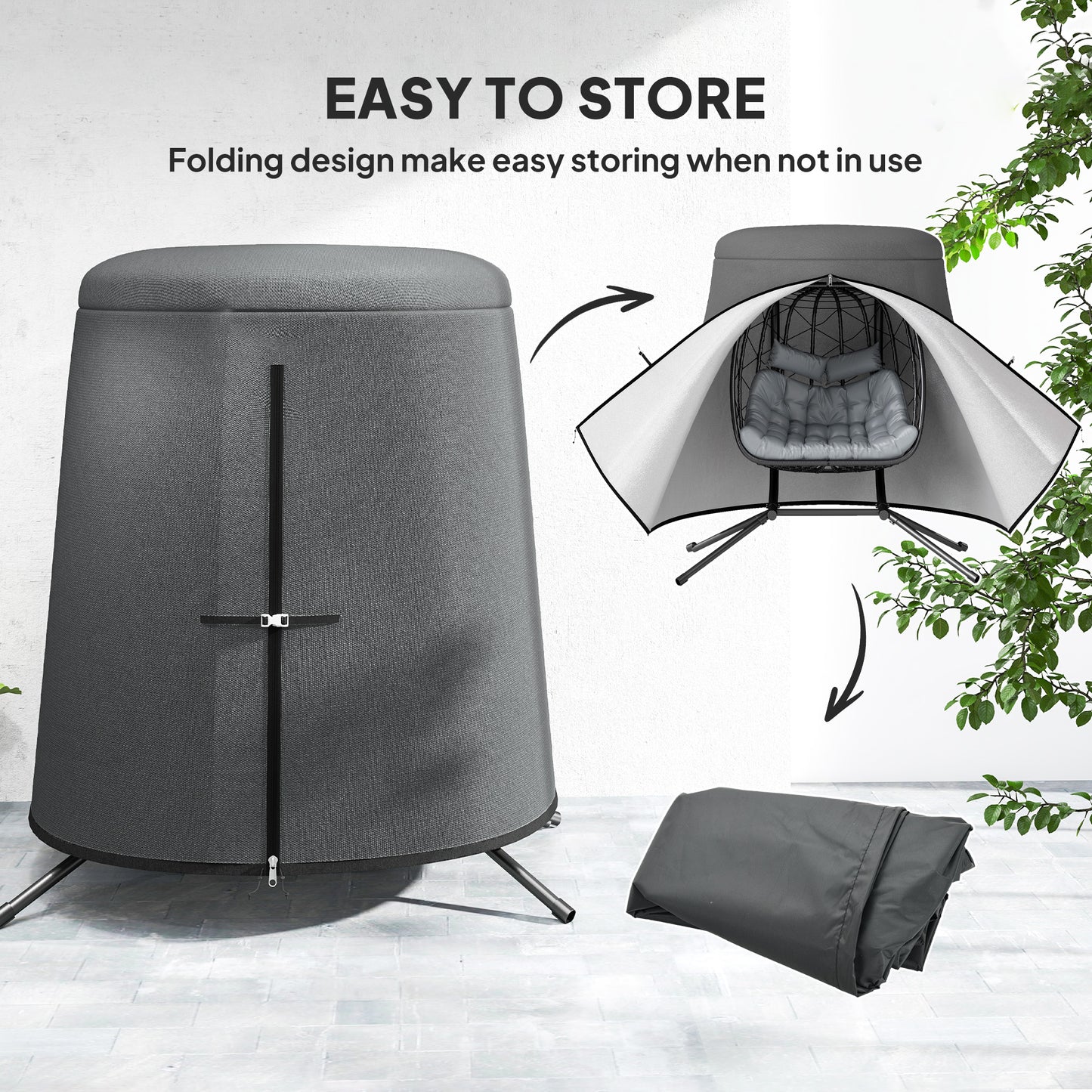 Outsunny 196 x 230 cm Hanging Egg Chair Protective Cover Grey Oxford Fabric Weatherproof