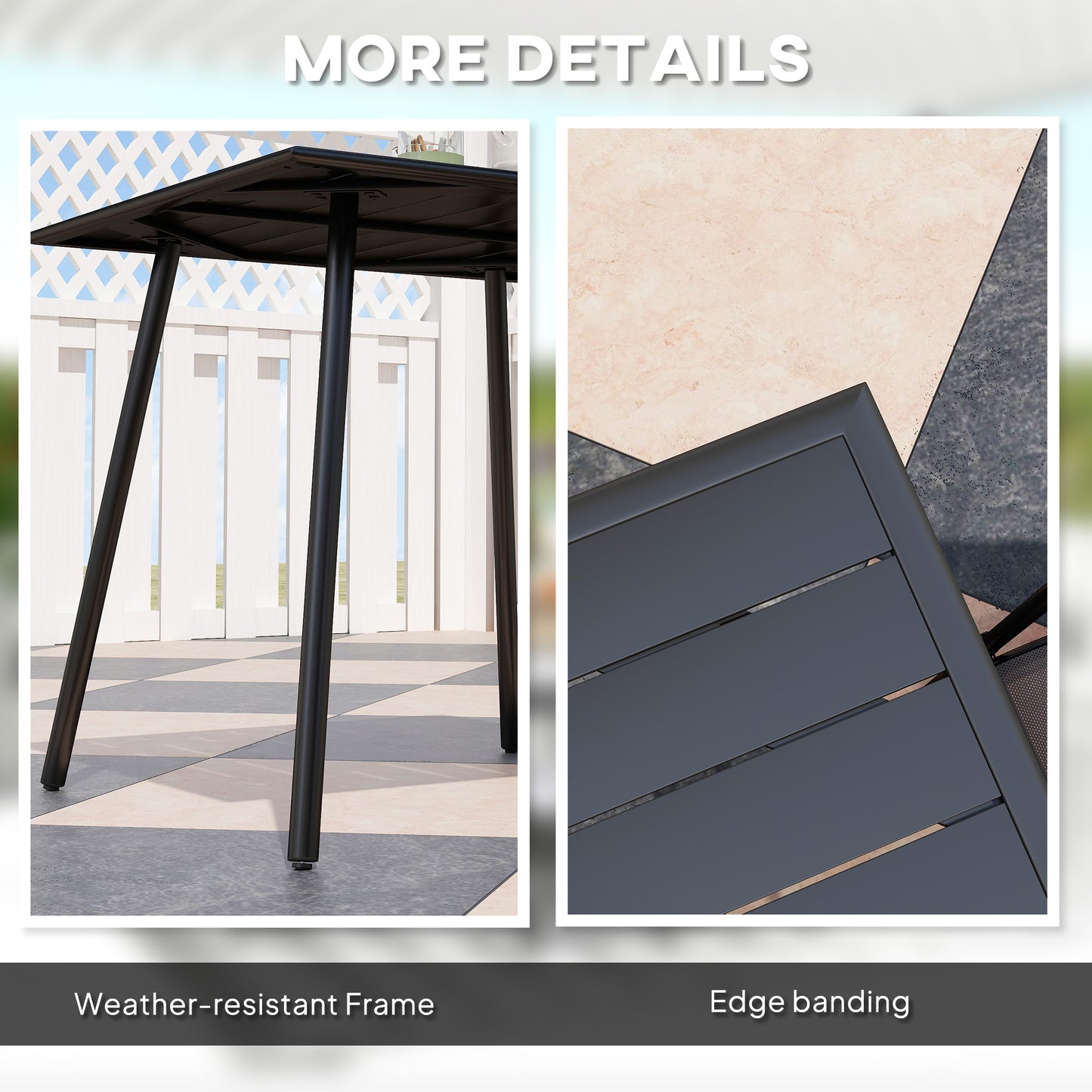 Outsunny Square Garden Table With Slat Top And Steel Frame For 4 People 80x80x74 cm Black