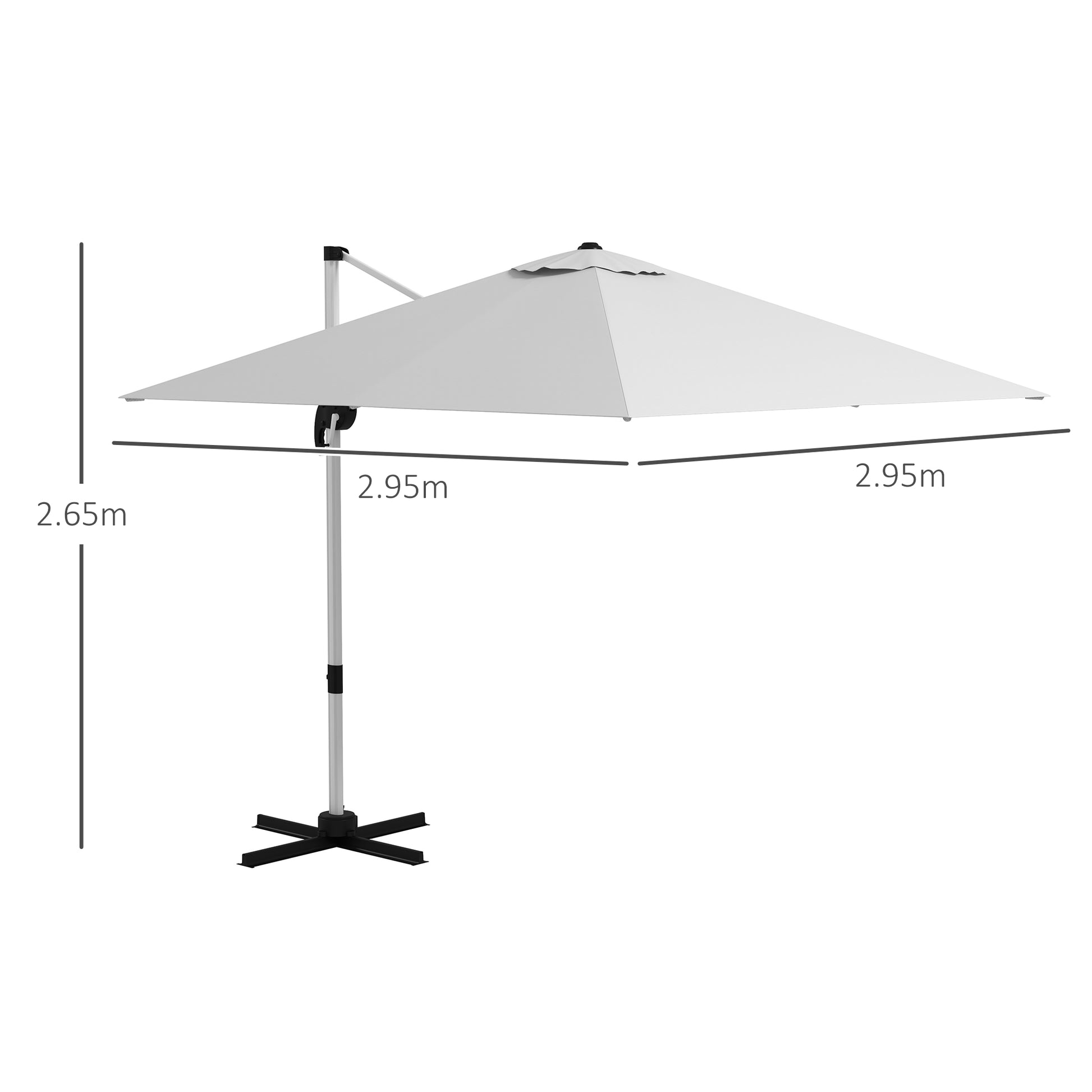 Outsunny 3m x 3m Adjustable Square Cantilever Umbrella with 360° Rotation and Aluminium Frame in White - ALL4U RETAILER LTD