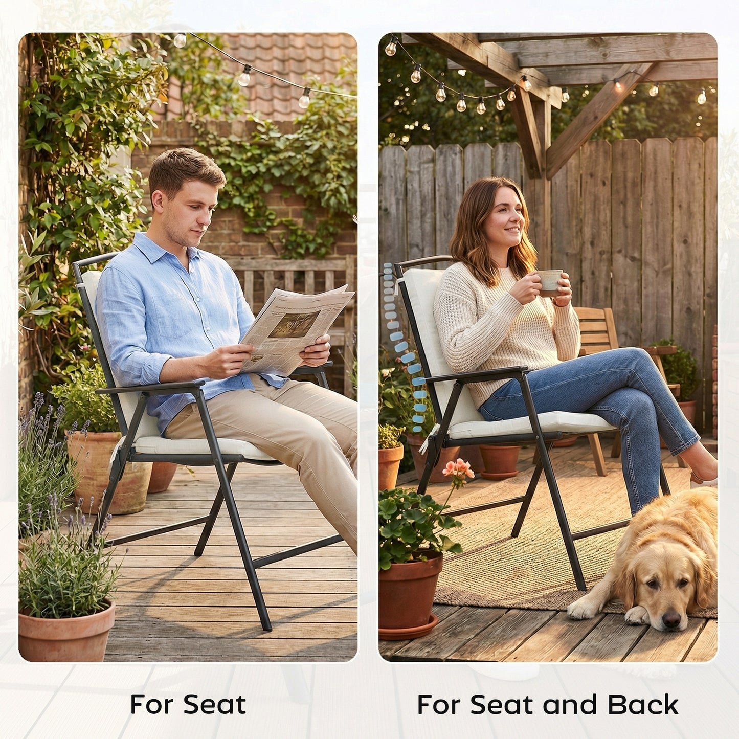 Outsunny Outdoor Seat Cushions Set Of 2 With Ties Waterproof Garden Pads Cream White 7cm Thick High Density Foam