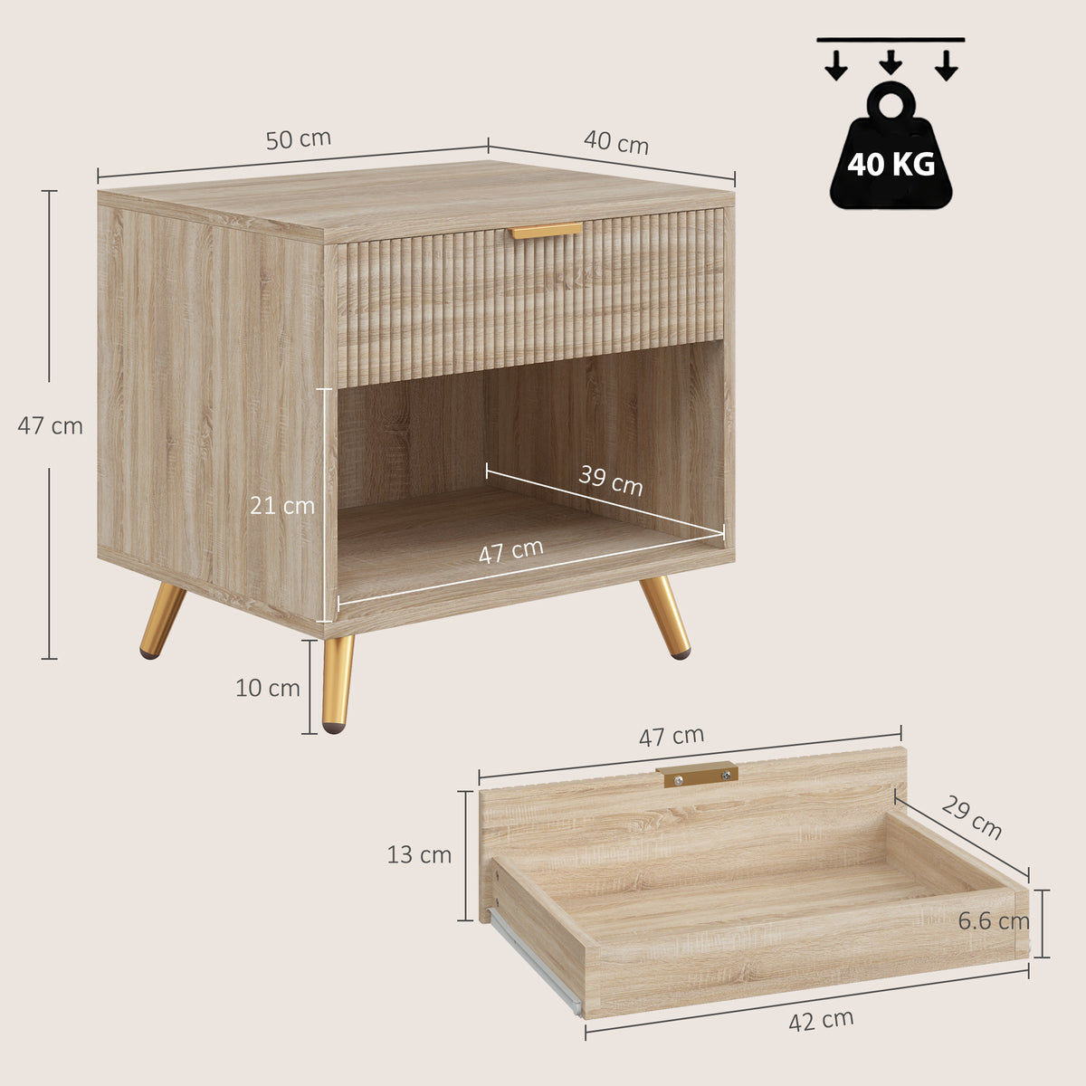 HOMCOM Bedside Table With Drawer Natural Wood Finish Nightstand Bedroom